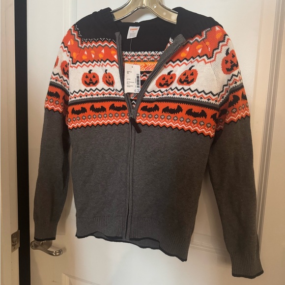 Gymboree Gray and Orange Halloween Zip-Up Sweater Size 12 - Picture 1 of 4